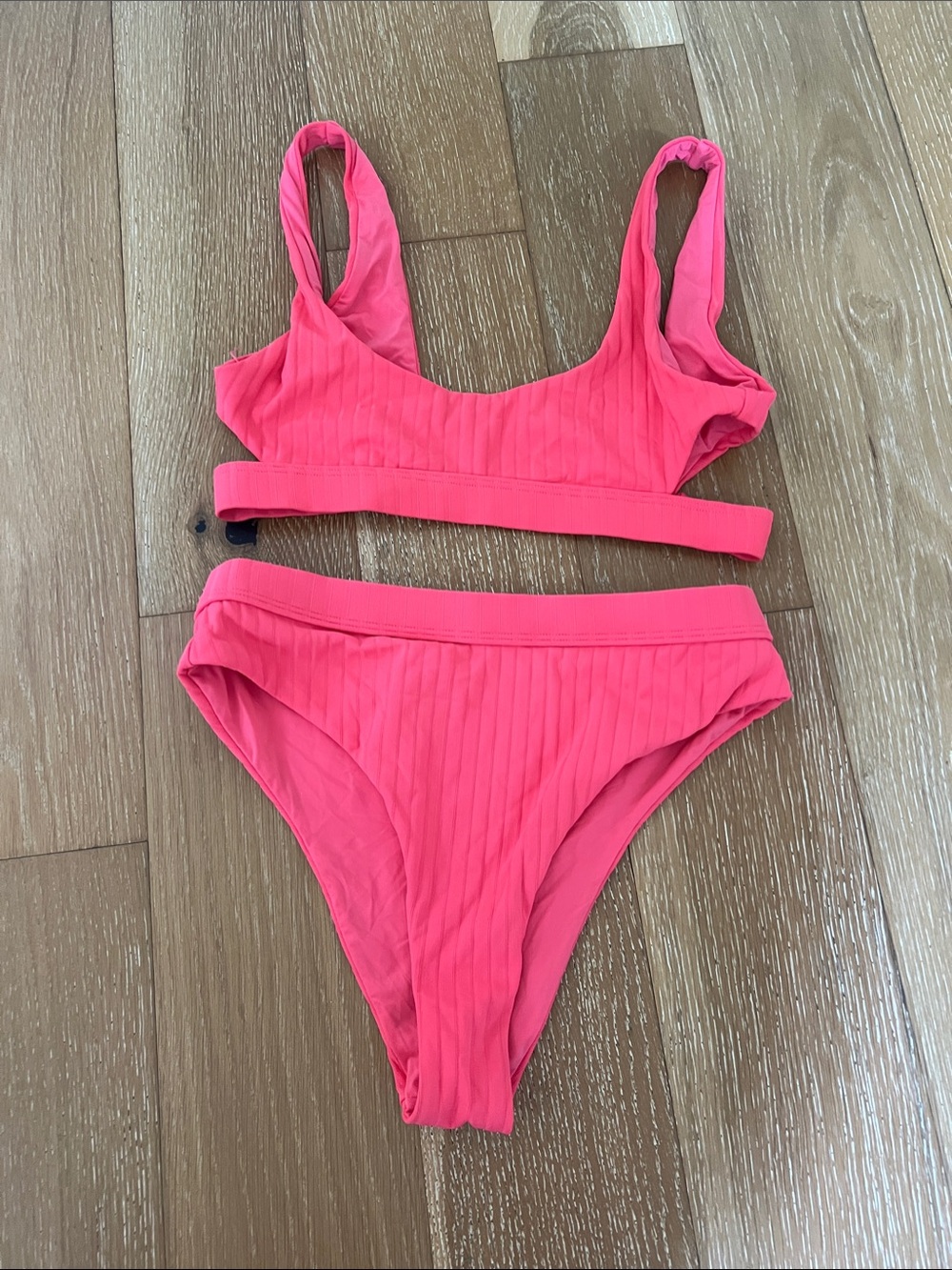 bond-eye Neon Pink Ribbed Bikini Set